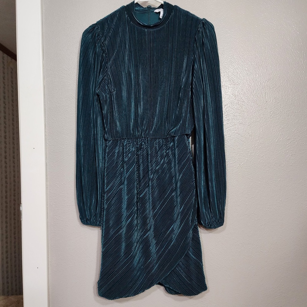 Nine West Dress Women's Size Small Emerald Green Pleated Details Balloon Sleeves